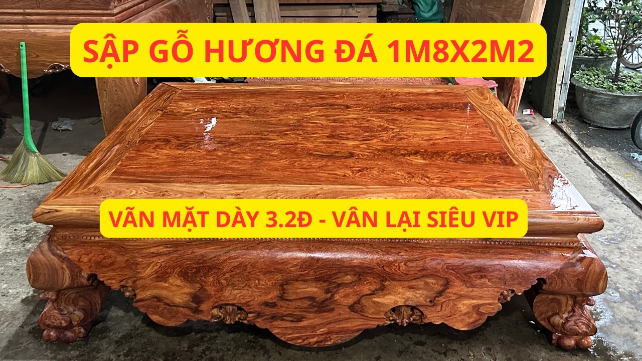 Sập Trơn Gỗ Hương Đá Vãn Mặt Dày 3p Đậu Vân Siêu VIP