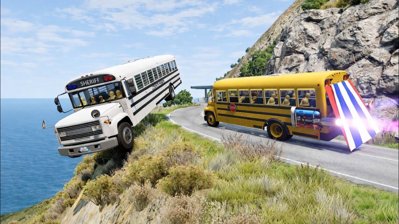 BeamNG.drive School Bus Crash Test 😱 | Dangerous Cliff Road Accident 🔥 #124