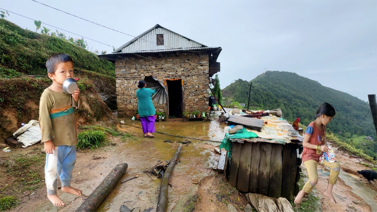 Peaceful & Relaxing Rain in Mountain Village Lifestyle. Soothing Rain Walk. Bijaya Limbu 4k