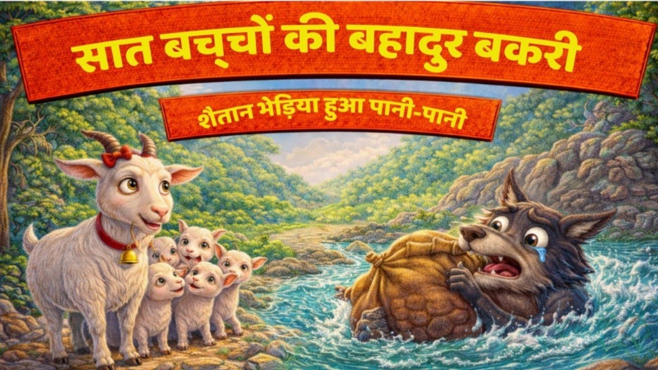 सात बच्चों की बहादुर बकरी 🐐 | शैतान भेड़िया हुआ पानी-पानी 😱 | Moral Story for Kids #kids #funny