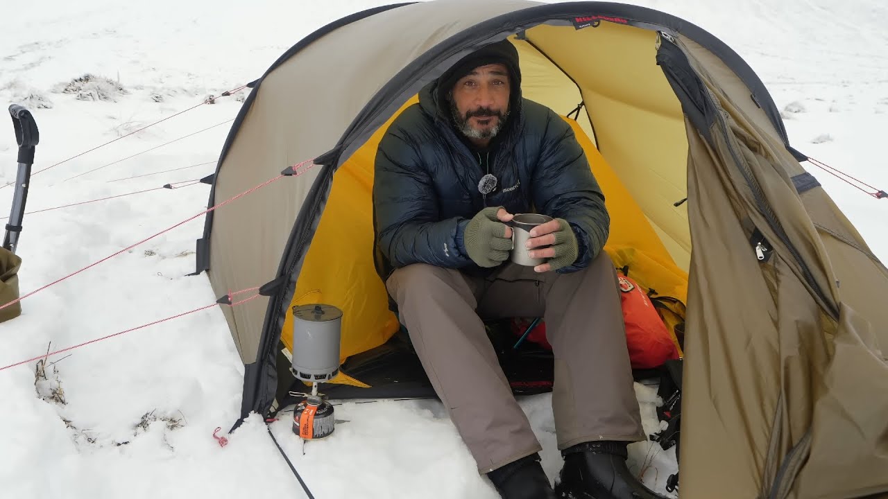 Hunkering Down In Winter Storm in Tunnel Tent Camping