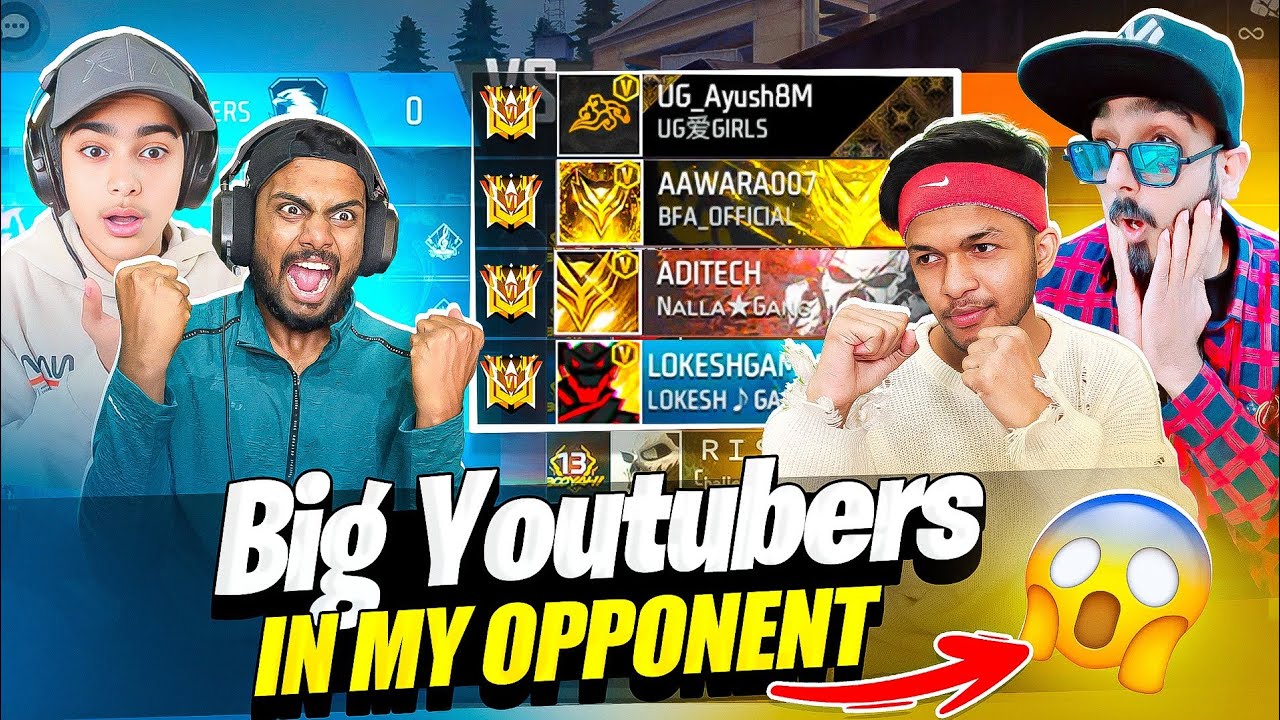 Youtubers In My Opponent 😱 Full Map Custom Challenge To v badge Youtuber - Garena Free Fire India