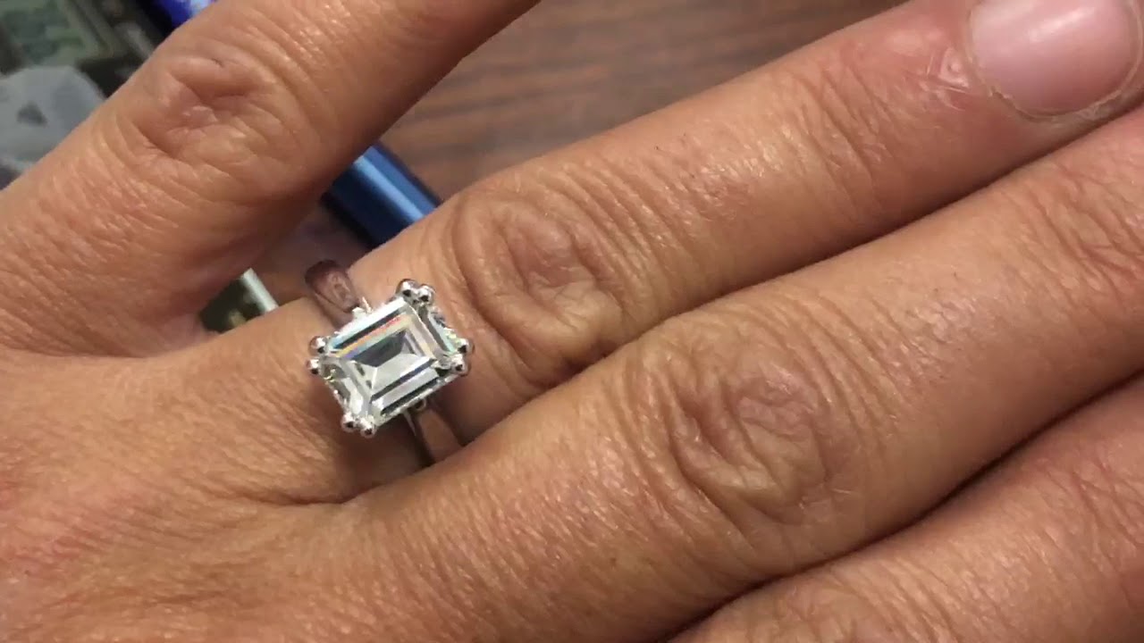 3 Carat Step Cut Emerald Cut Diamond CZ White gold 14K Simple Solitaire Ring