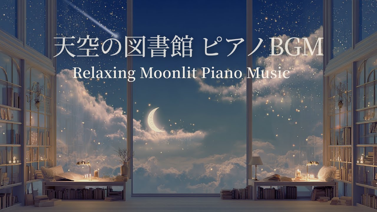 Moonlit Piano BGM – Sky Library | For Reading, Sleep & Focus