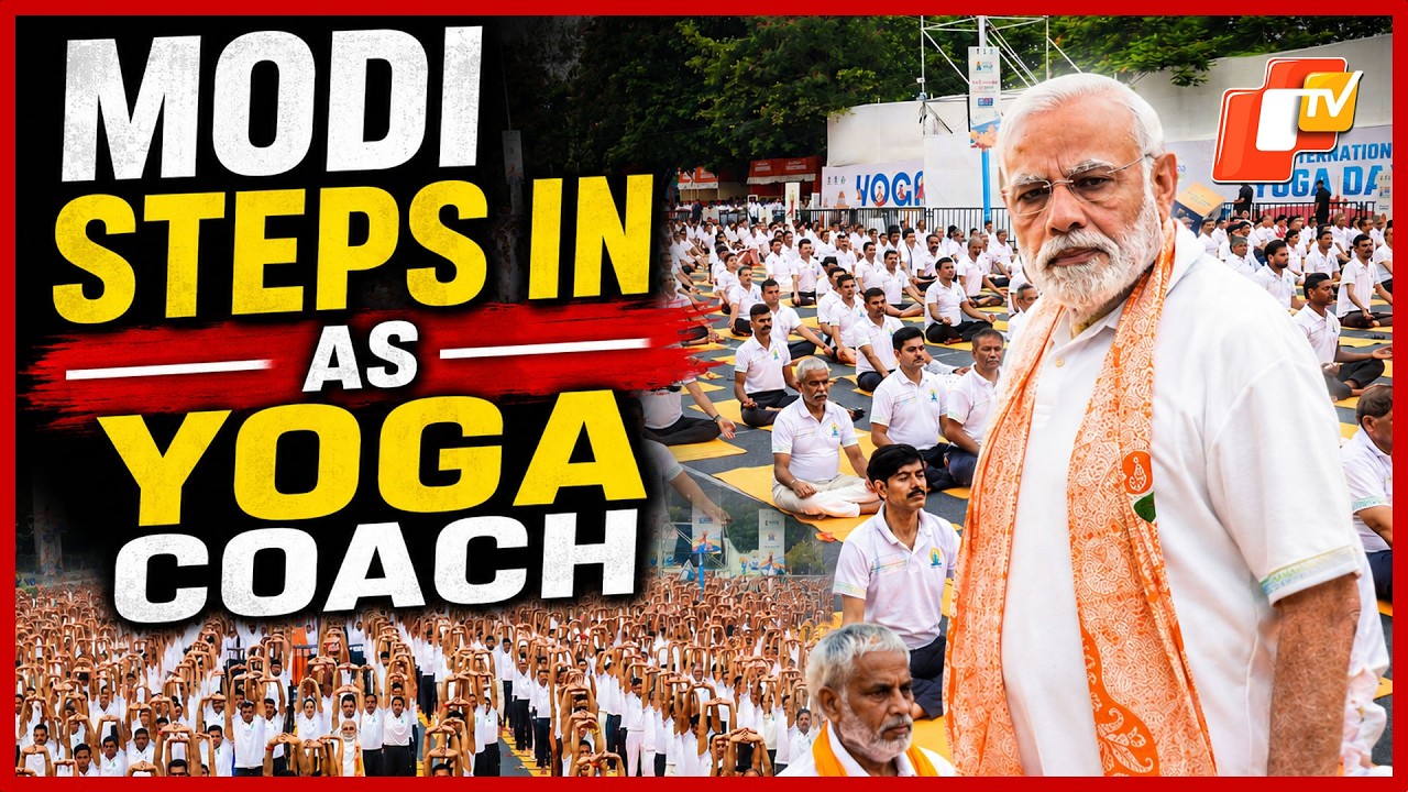 PM Modi Guides Participants And Helps Them Correct Yoga Postures In Kolkata