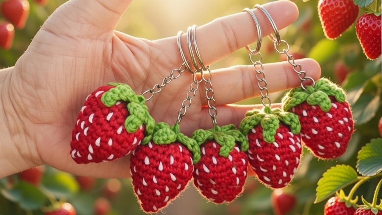 ميدالية مفاتيح فراولة كروشيه 🍓 | شرح كامل خطوة بخطوة + الباترون