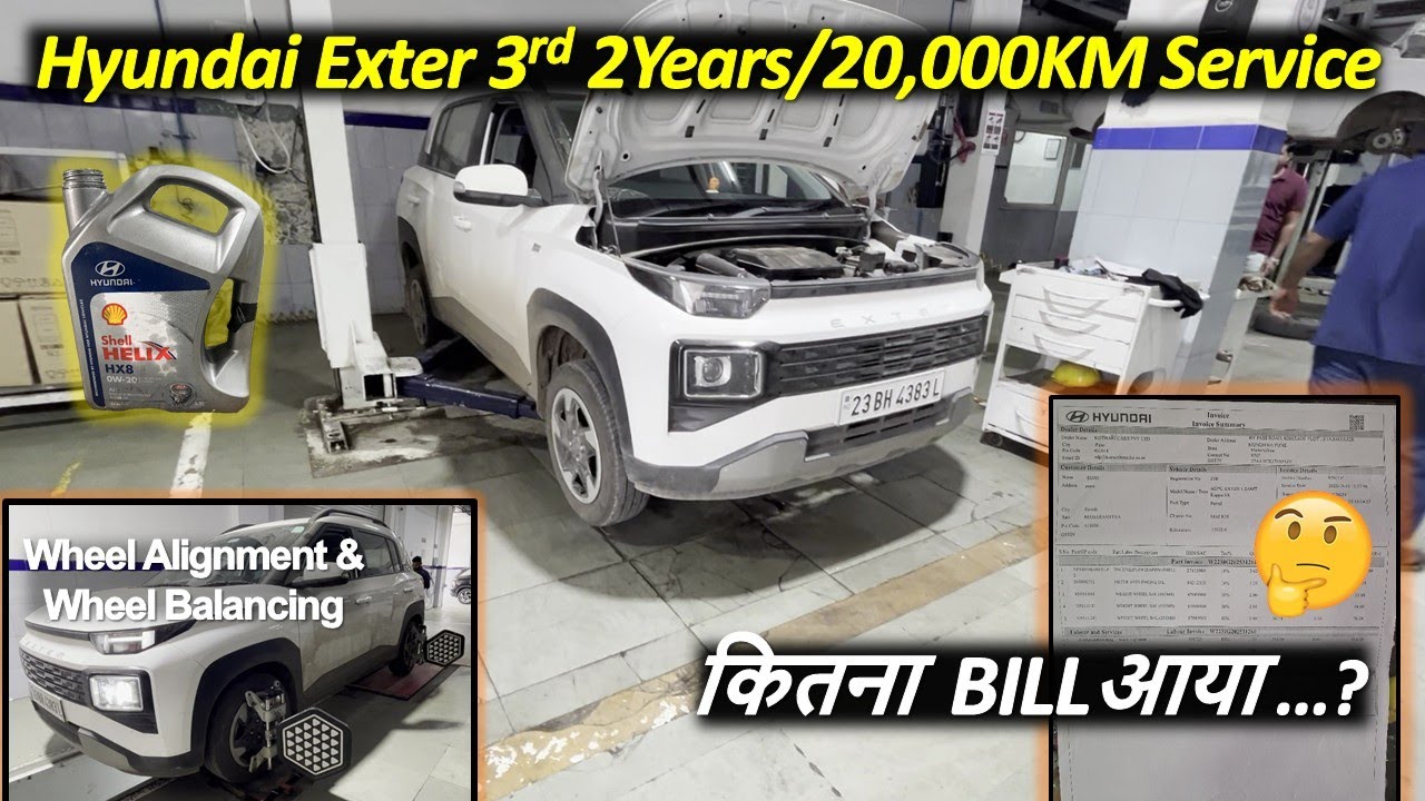 Hyundai Exter 2 Years 20,000 km Cost, Labour, Wheel Alignment, Oil Change, Filters 3rd Free Service