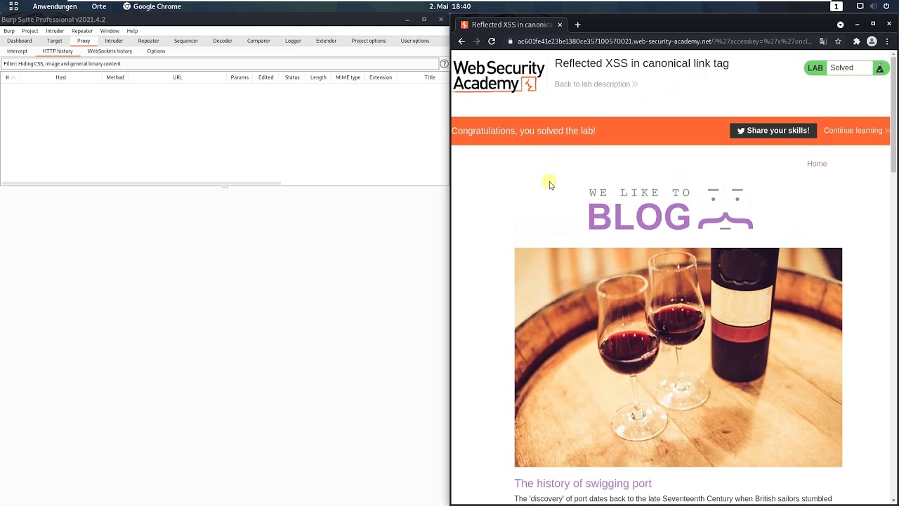 Reflected XSS in canonical link tag (Video solution, Audio)