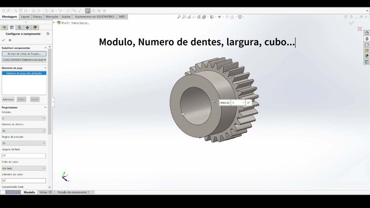 COMO FAZER UMA ENGRENAGEM NO SOLIDWORKS UTILIZANDO APENAS O TOOLBOX