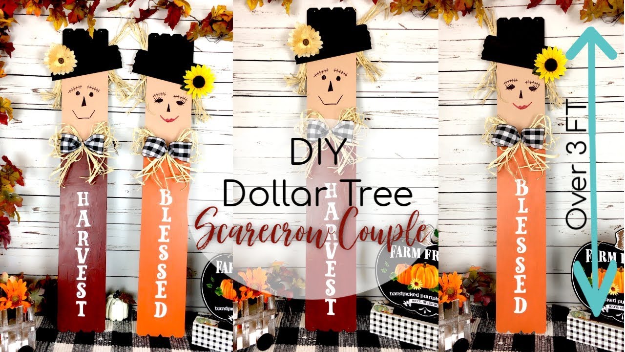 DIY DOLLAR TREE SCARECROW COUPLE | OVER 3 FT TALL SCARECROWS | FALL DECOR