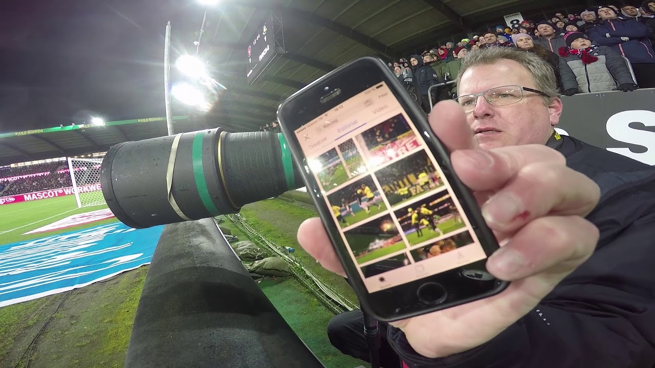 GoPro POV behind the scenes with football photographer at the Danish Superliga FCM vs Brøndby