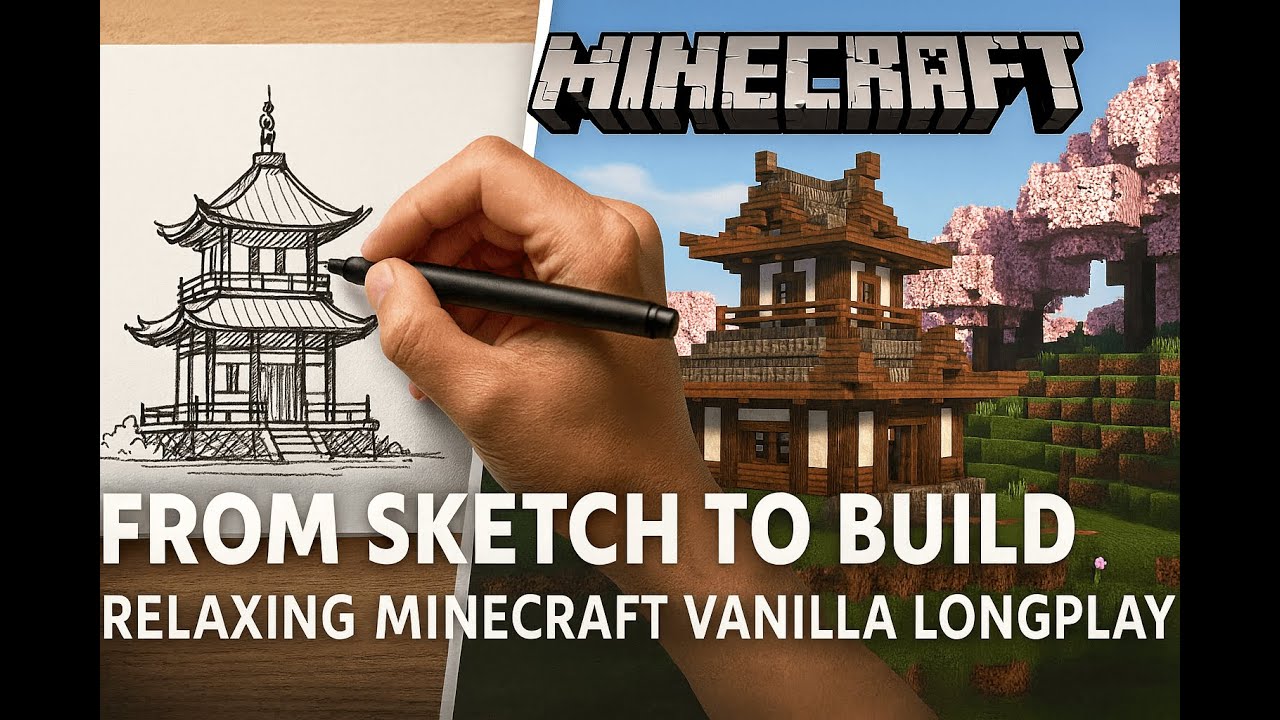 From Sketch to Build – Relaxing Minecraft Vanilla Longplay (Japanese House) | No Commentary
