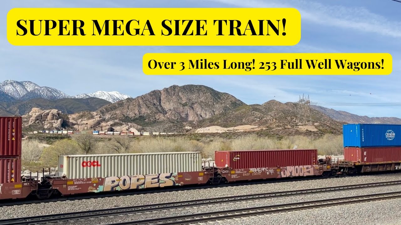 SUPER MEGA SIZE TRAIN. Over 3 Miles Long! 253 Full Well Wagons! At Historic Cajon Junction!