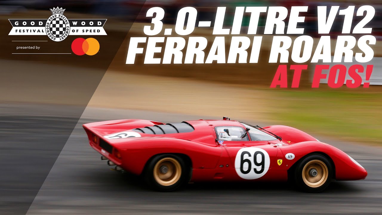 Потрясающий Ferrari 312P с двигателем V12 ревет, взбираясь на холм Гудвуд.