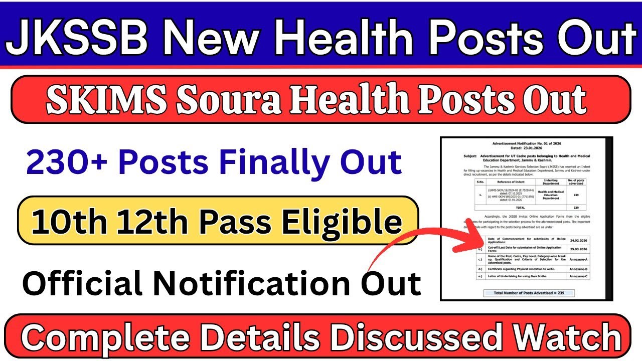 JKSSB SKIMS Soura New Jobs Out 🔥 10th Pass Eligible Check Complete Details 