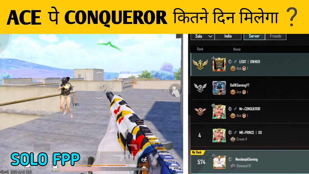 🇮🇳 FPP SOLO : Day 4 Ace Par Conqueror Kab Tak Rahega. Solo Fpp Rank Push Conqueror.Gameplay. C9S25 ✅