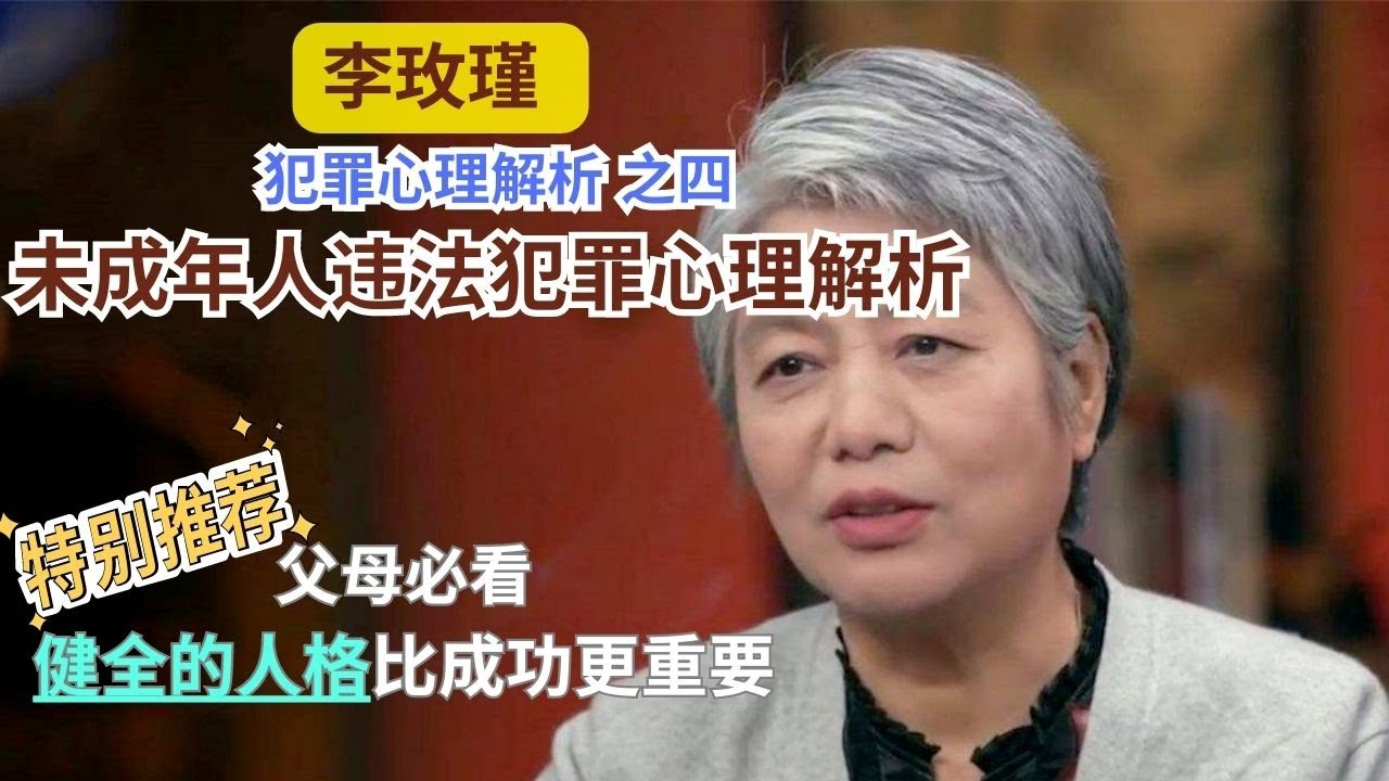 【父母必看】【李玫瑾：犯罪心理解析】第4讲/未成年人违法犯罪心理解析 #李玫瑾 #心理学 #公开课 #家庭教育 #吴谢宇 #药家鑫 #马加爵