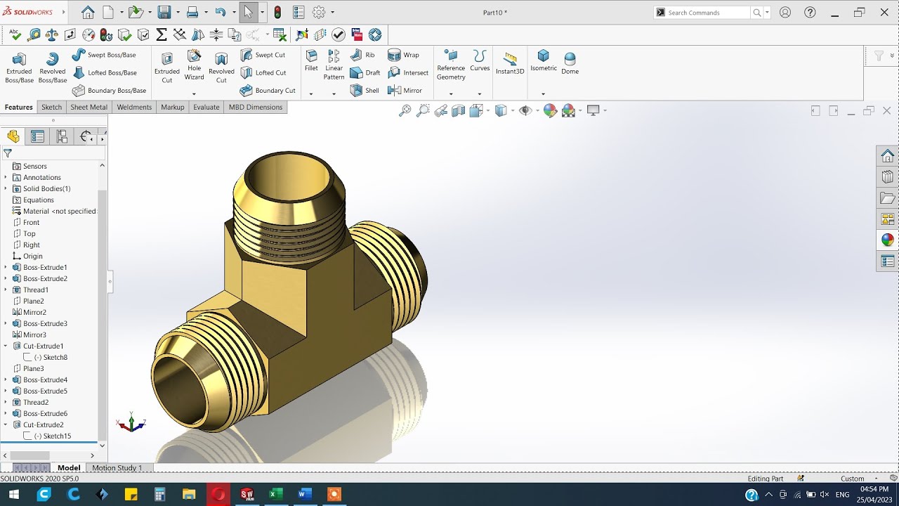 ✅Solidworks Brass Male union Tee adapter design| Solidworks Tutorial