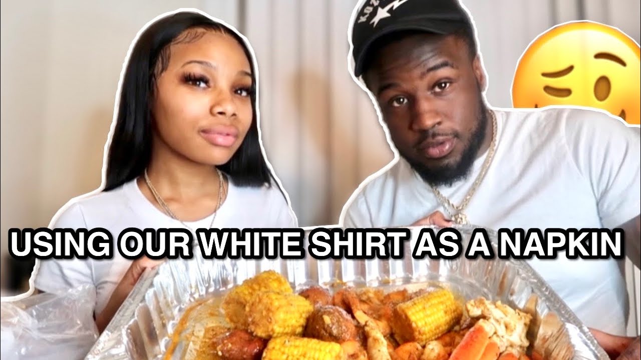 USING OUR WHITE SHIRT AS A NAPKIN SEAFOOD BOIL MUKBANG WITH MY BOYFRIEND!
