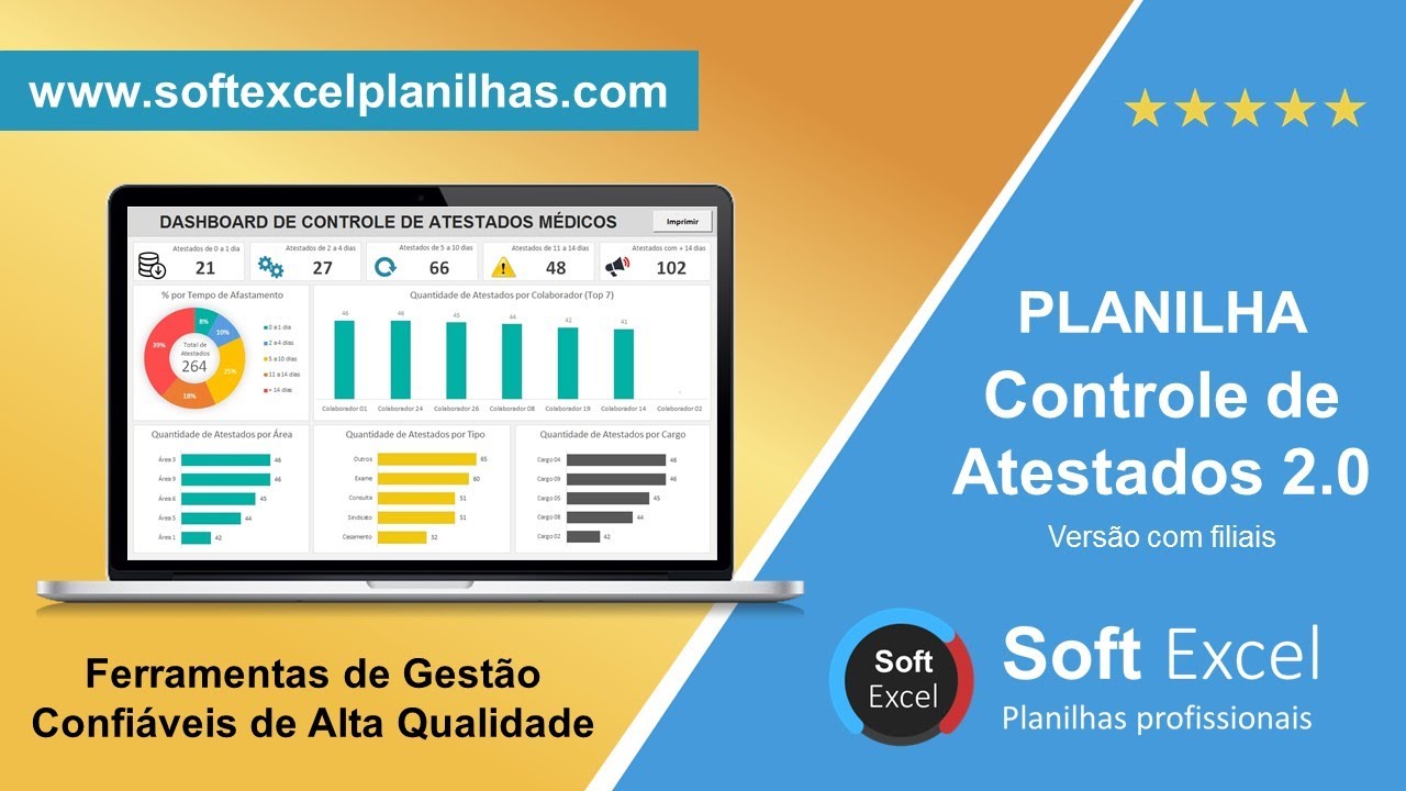 Planilha de Controle de Atestados em Excel com Dashboard - Soft Excel planilhas profissionais