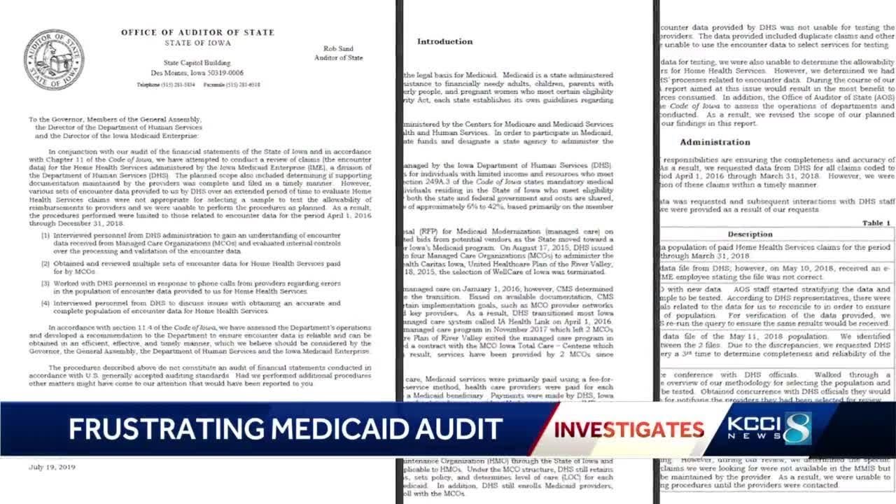 State auditor: Audit of Iowa Medicaid Enterprise shows missing, incomplete data