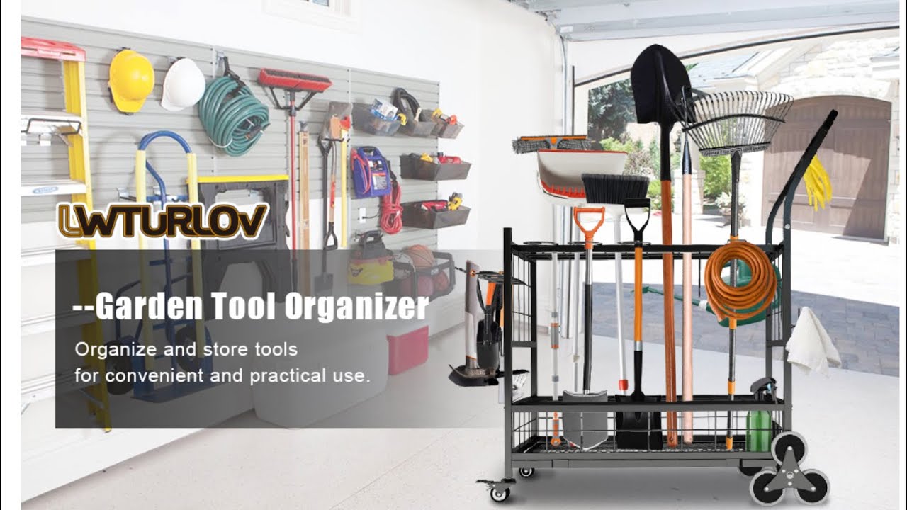 LWTURLOV Garden Yard Tool Organizer with Wheels, Garden Hold Tool Storage