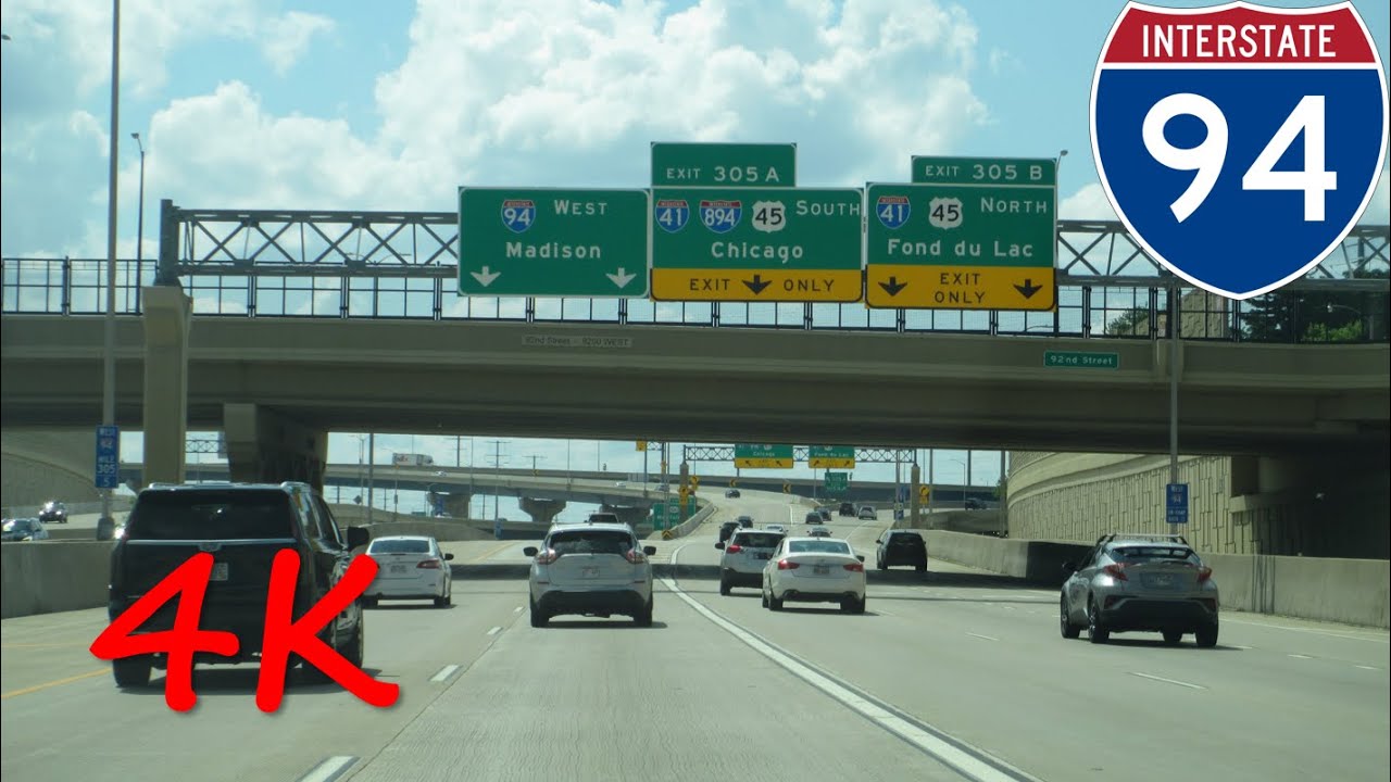 ⁴ᴷ Interstate 94 (Milwaukee, WI) westbound [4K VIDEO]