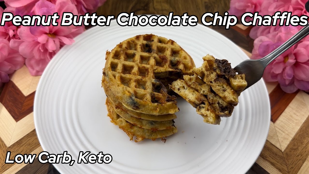 Peanut Butter Chocolate Chip Chaffles | Low Carb, Keto Chaffles Waffles | Peanut Butter Waffles
