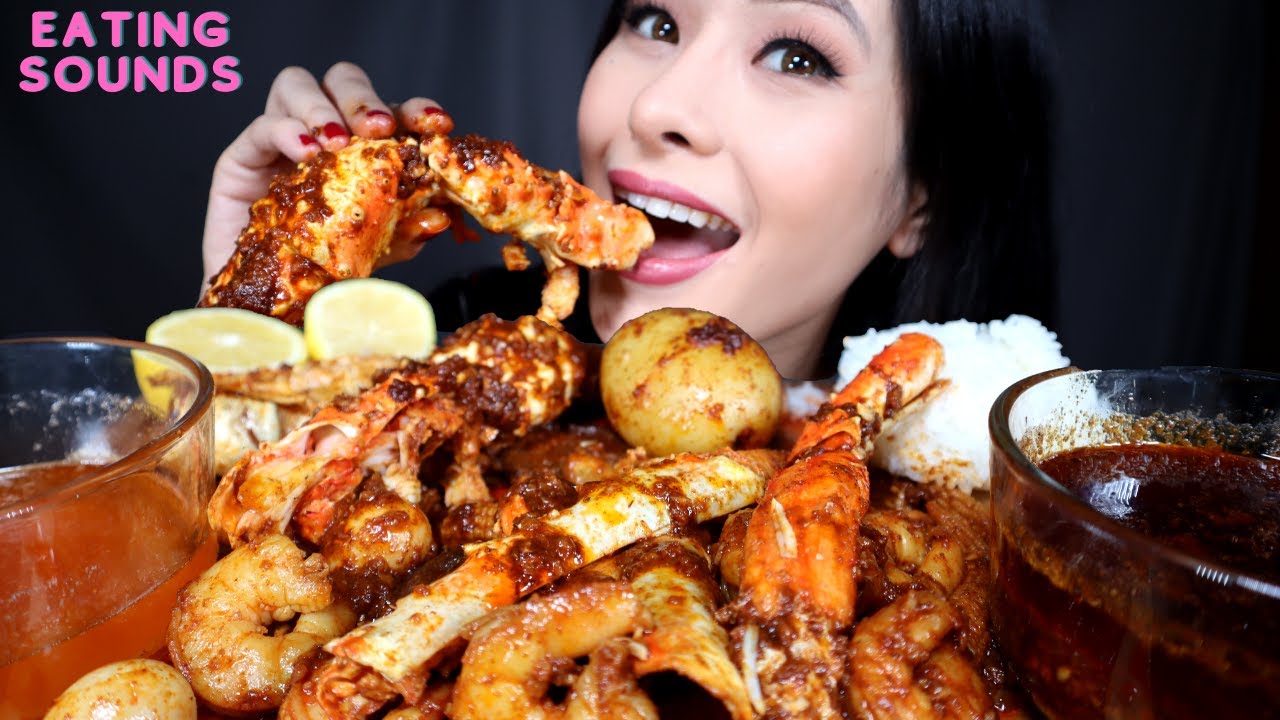 ASMR MESSY SAUCY SEAFOOD BOIL MUKBANG (KING CRAB, SHRIMP, SHIITAKE MUSHROOM, QUAIL EGGS)