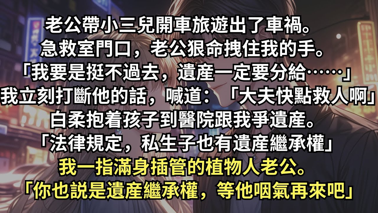 老公帶小三兒旅遊出車禍，他狠命拽住我的手説要把遺産分給小三，但他沒死成，我也偏不拔管