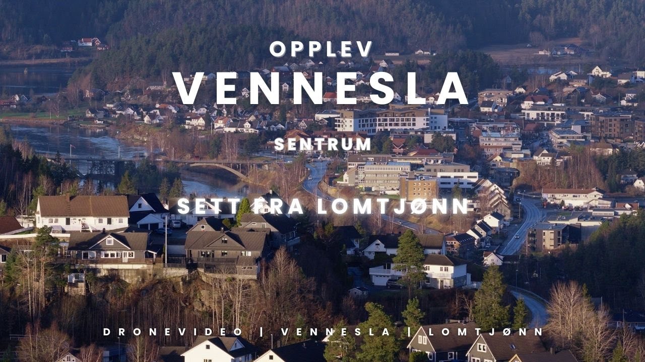 Vennesla sentrum sett fra Lomtjønn - Julen 2025