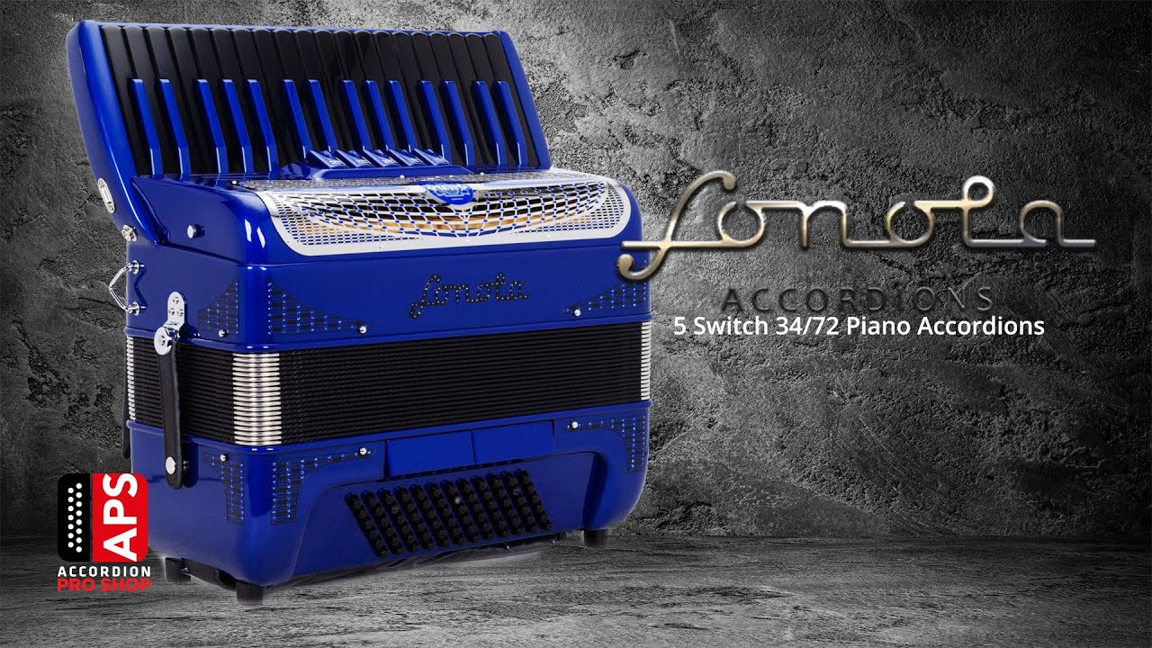 Sonola Maximum Piano Accordion 5 Switches Blue and Silver with Black Keys