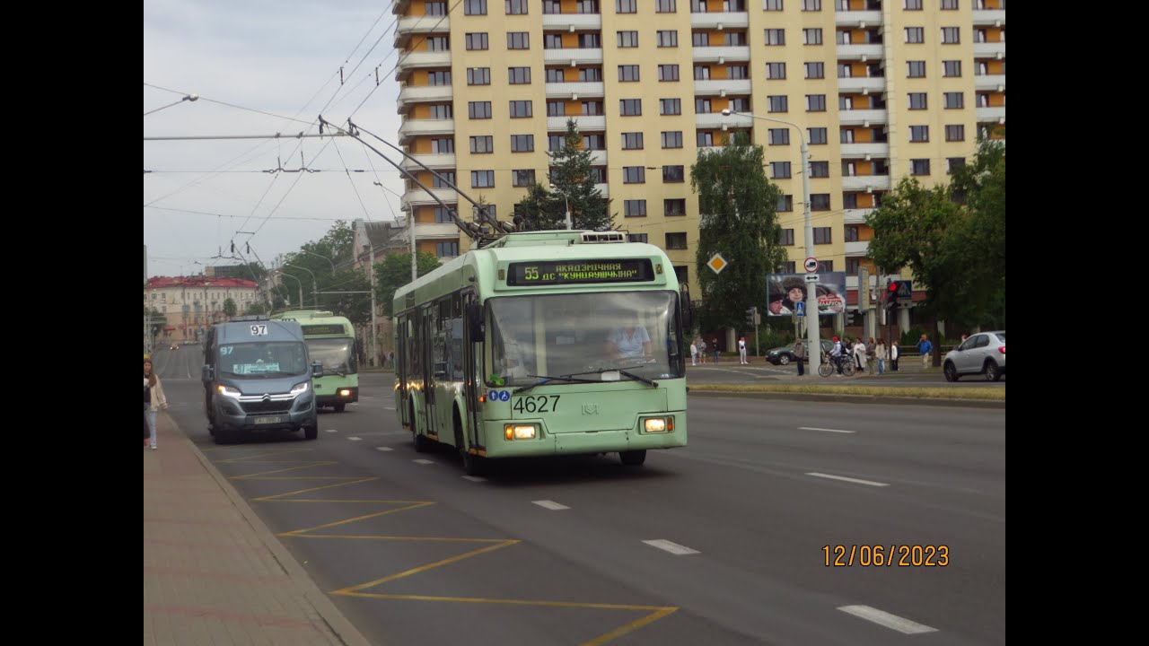 Минск, поездка в троллейбусе БКМ-321, парк.№ 4627, марш. 9 (23.04.2025)