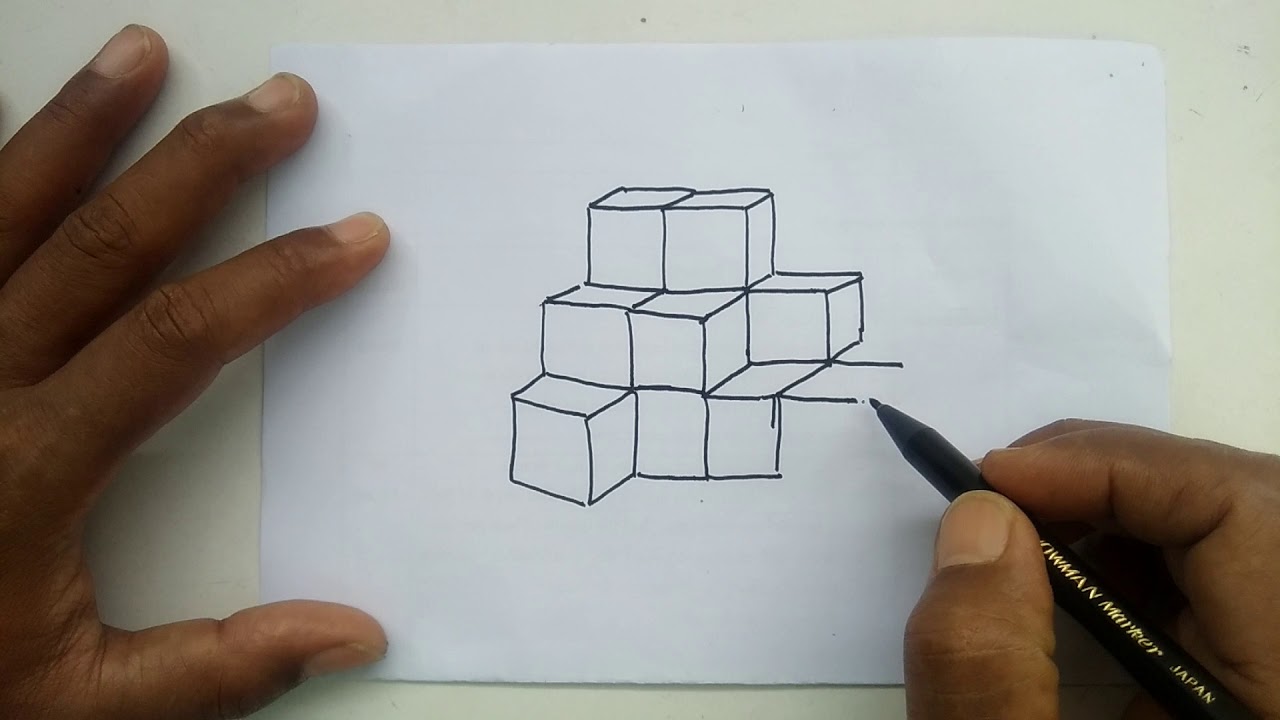 Cara menggambar kubus atau balok yang ditumpuk dengan cepat dan mudah