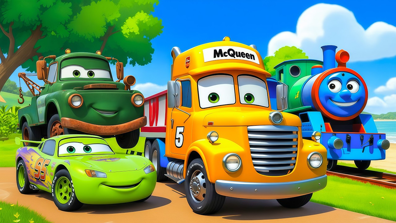 Choose The Right Door With Tires Mcqueen, JCB, Tractor, Car, School Bus, Truck 3D Vehicle Game