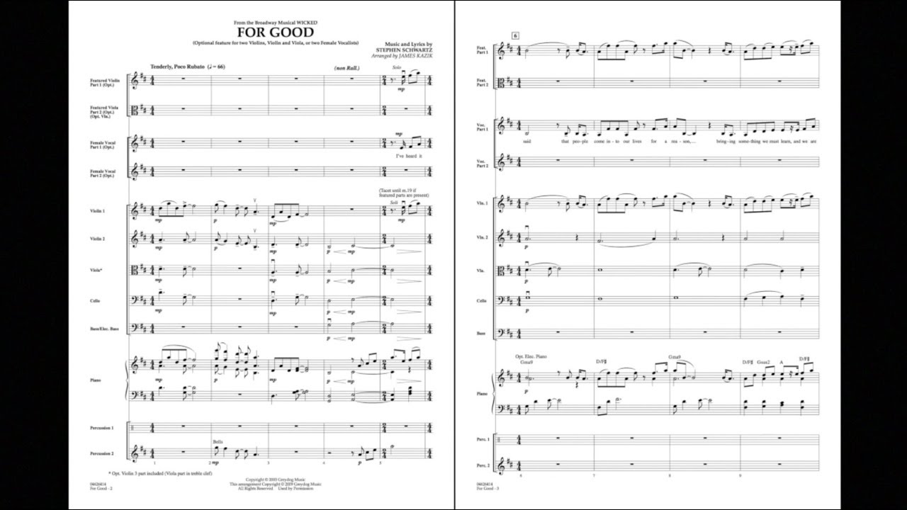 For Good (Duet Feature from Wicked) by Stephen Schwartz/arr. James Kazik