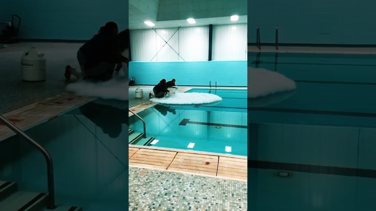 Liquid nitrogen on pool #liquidnitrogen #science #chemistryteacher #shorts