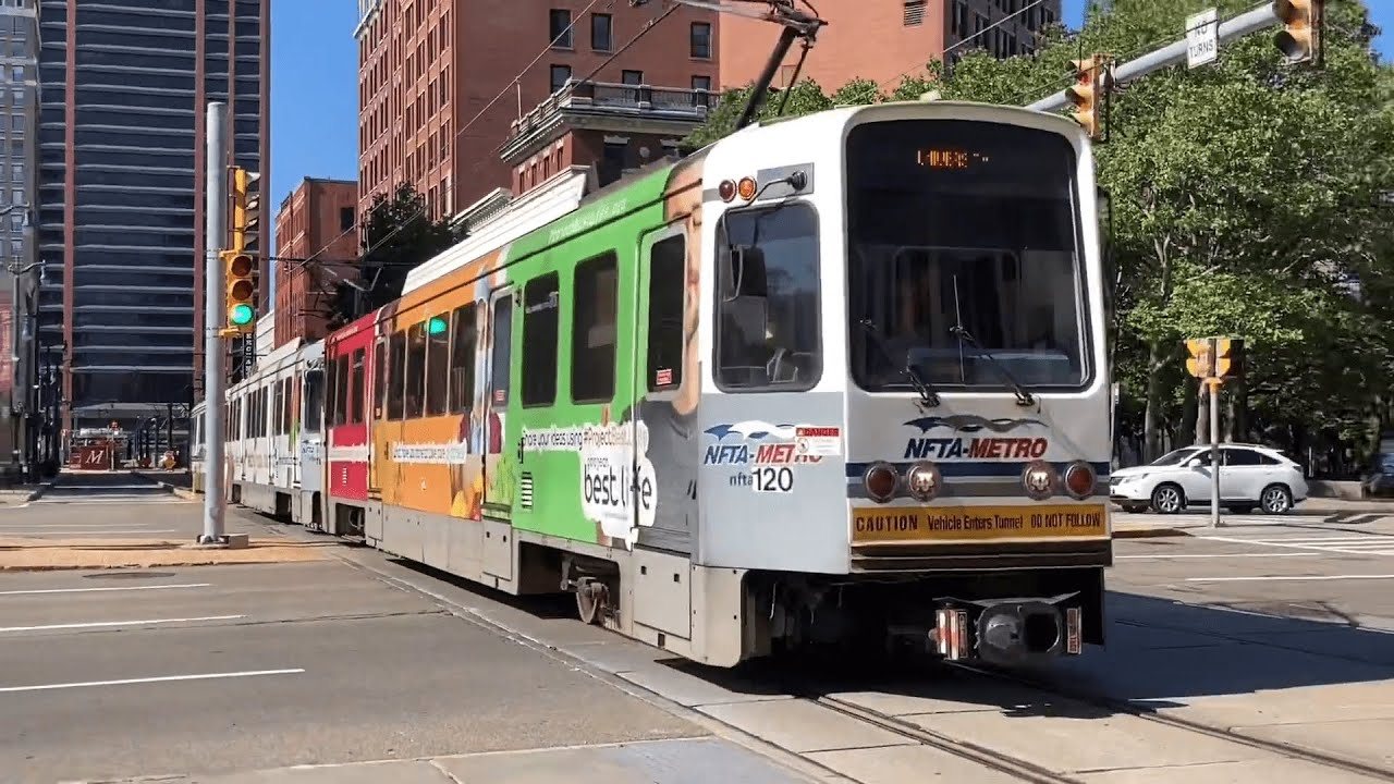 Buffalo Light Rail/Subway: NFTA Light Rail Running Through Downtown along Main Street (Part 1)