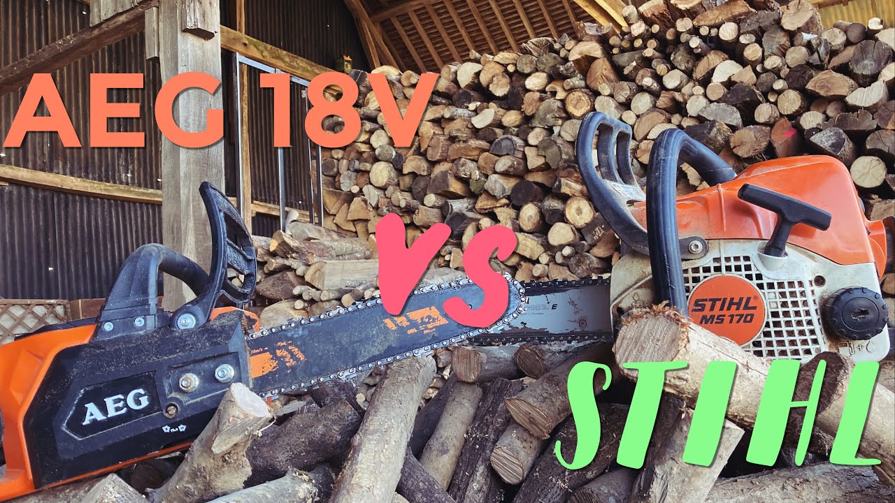 Tronçonneuse à batterie VS thermique (AEG ACS18B30 & Stihl MS170)