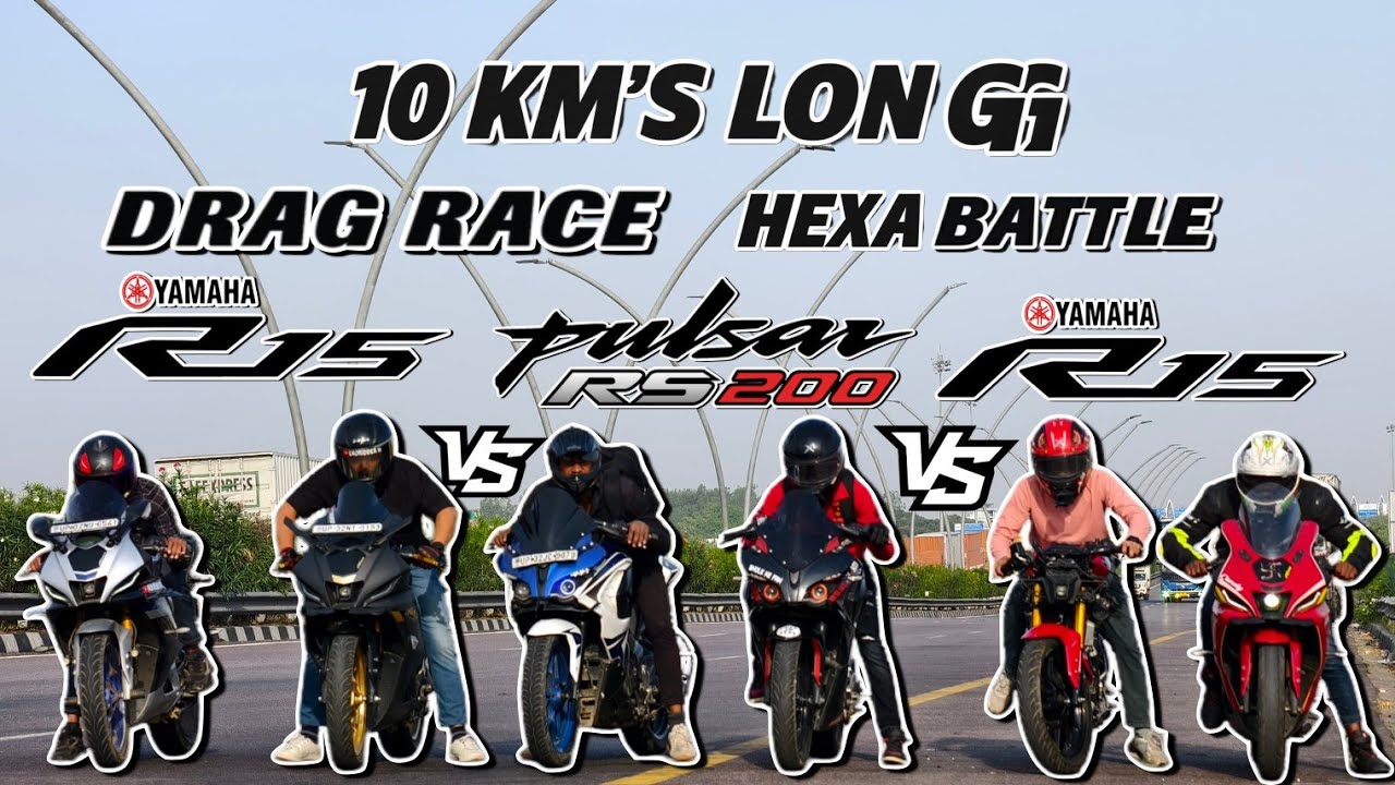 PULSAR RS200 {BS4} &times;2 VS R15V4 VS R15M VS NAKED R15V4🔥||DRAG RACE 💥|| 10 Km's Long Race.
