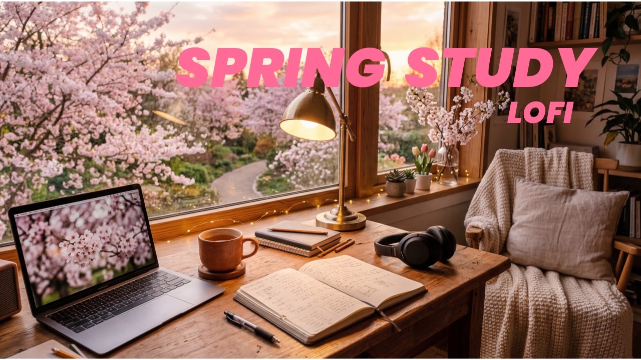 Cozy Spring Study Lofi 🌸 Cherry Blossom Desk Ambience for Deep Focus (3 Hours)