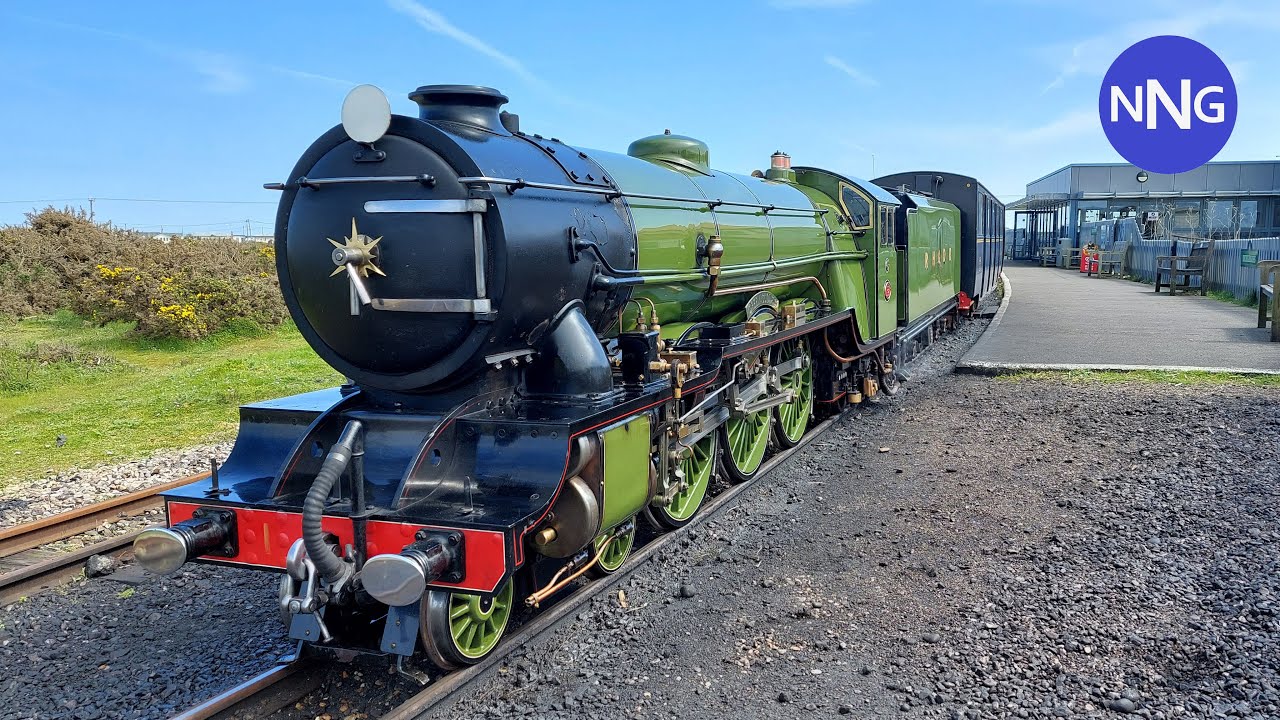 Green Goddess at Dungeness Station on the Romney, Hythe and Dymchurch Railway 2023