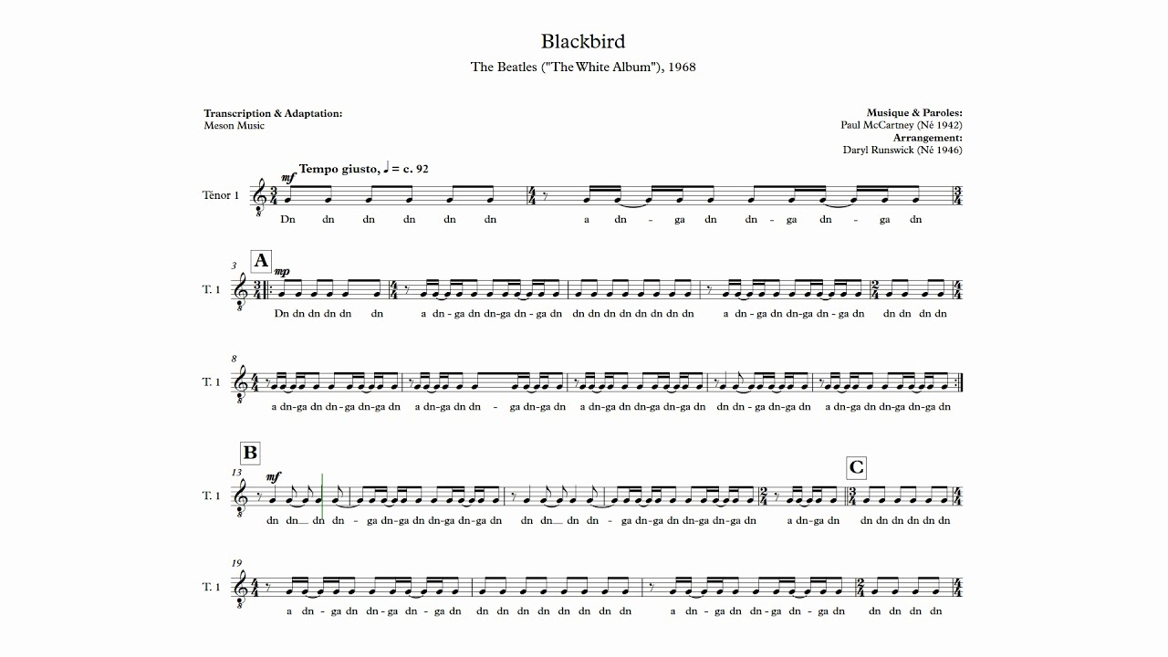 Ténor I - Blackbird, The Beatles (Arr. D. Runswick)