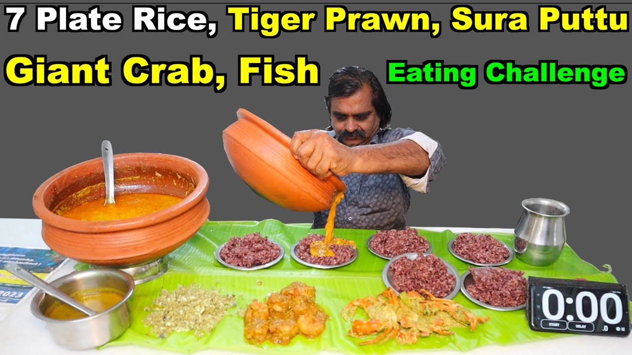 7 Plate Ottadaiyan Samba Rice,Tiger Prawn,Crab,Sura Puttu,Fish Eating Challenge | BIG SEA FOOD THALI