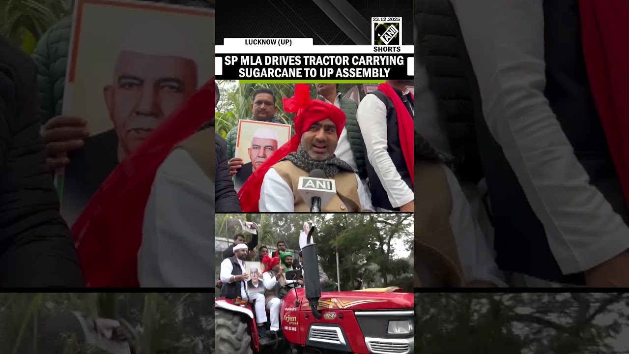 Смотрите: Депутат от партии СП Атул Прадхан подъехал на тракторе с сахарным тростником к зданию З...