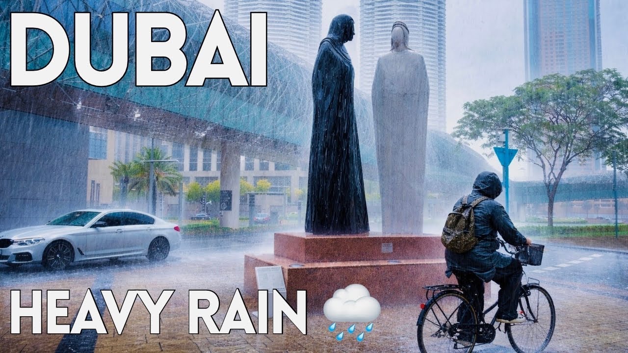 Dubai Heavy Rain 🌧️ |4K| Dubai Downtown, Burj Khalifa Walk in Heavy Rain 🇦🇪 