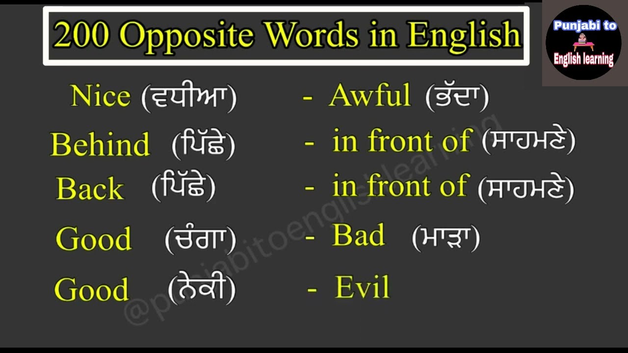 200 Opposite Words in English #antonyms #oppositewords #english #everydayenglish #punjabitoenglish