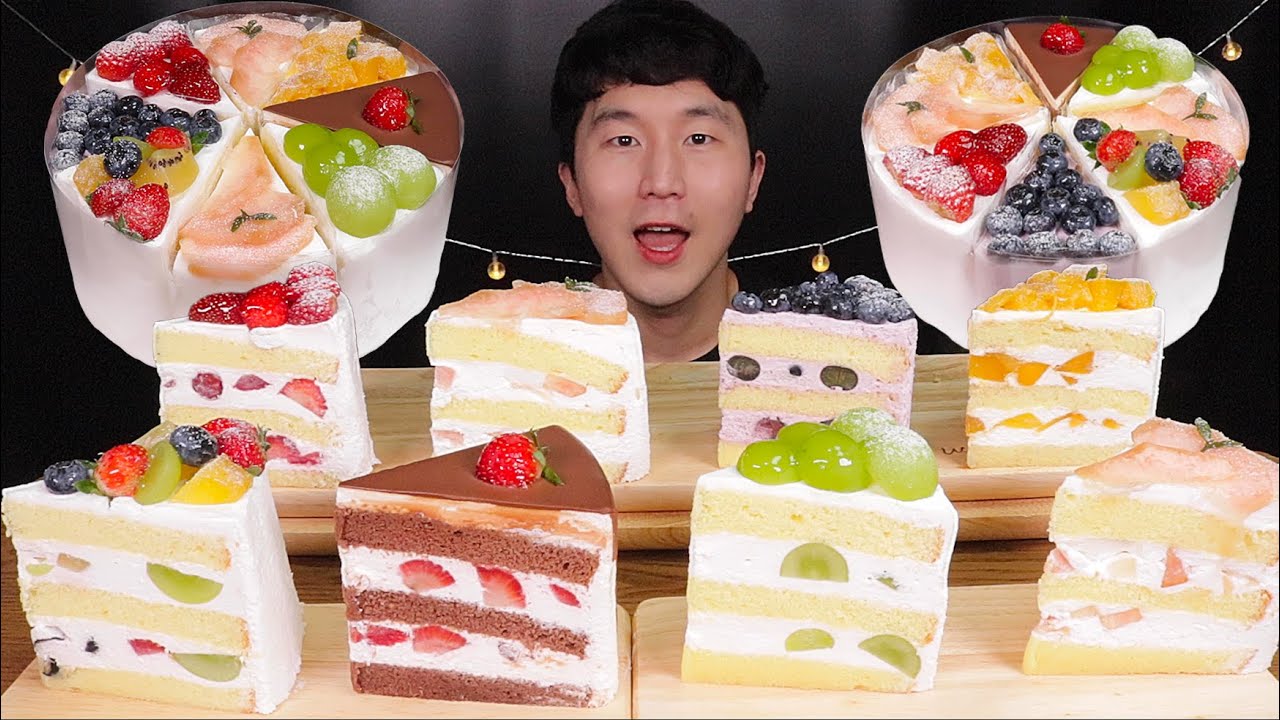 [SUB]잠실 라쁘디 케이크 매장이 용인에도 생겼다?! 각종 과일 케이크 먹방(Blueberry, Strawberry, Peach Slice Cake Mukbang)#MUKBANG