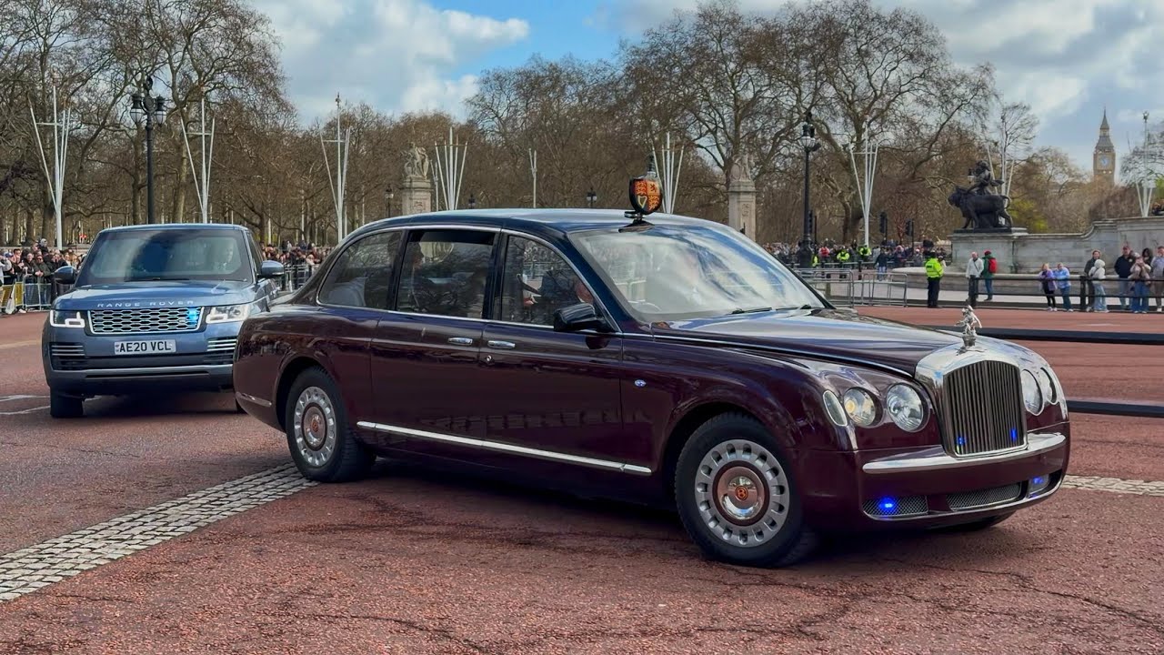 Royal Activity at Buckingham Palace: King Charles Arrives, Queen Camilla Drives Past, Guards Enter