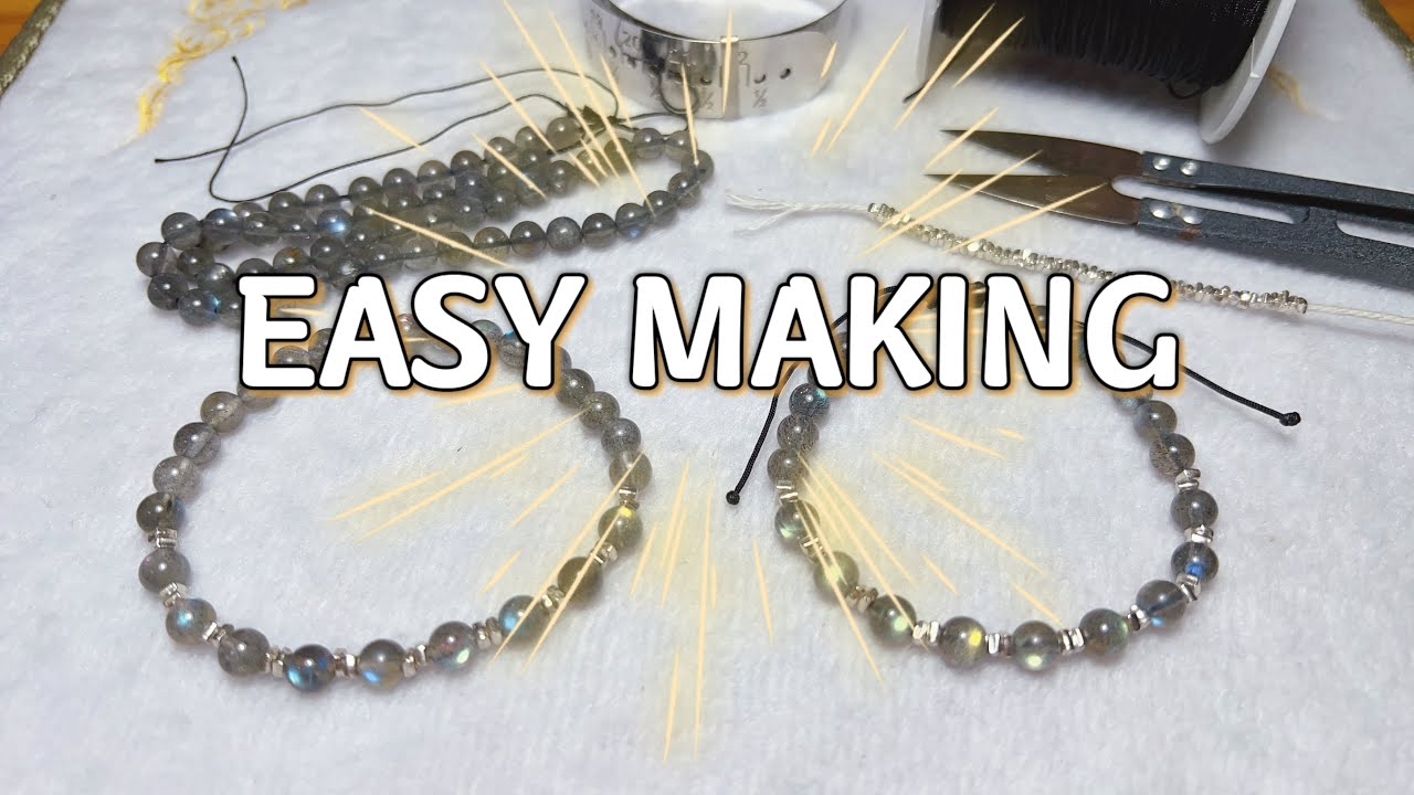 Easy DIY Making - How to make beaded labradorite drawstring bracelet? (detailed instructions)